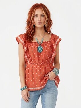 OLD NAVY Cotton/Linen mix orange & white babydoll blouse/top  size X-Large
